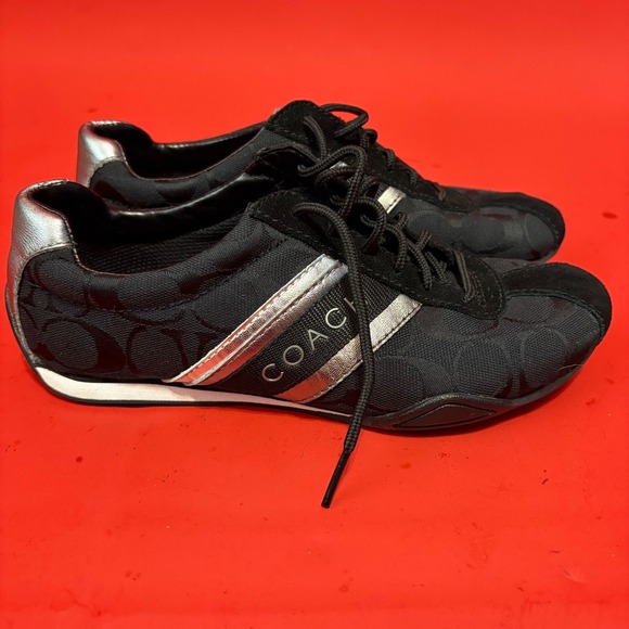 COACH Jayme Black Silver Signature Logo Sneakers Women's Size 5.5M - Picture 1 of 11
